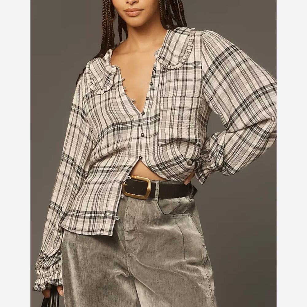 Jane + Delancy Plaid Button Front Blouse Size Large